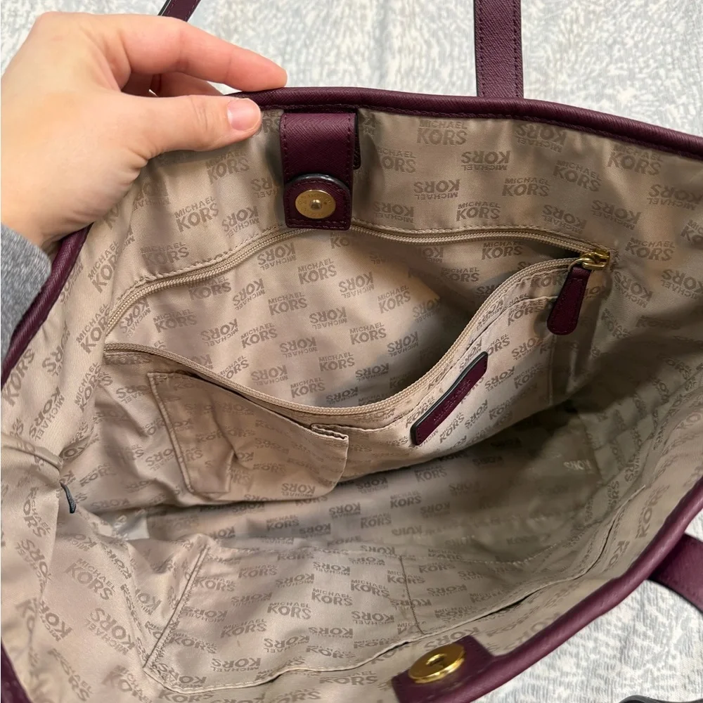 Michael Kors Plum Saffiano Tote with Gold Stud Accents - Picture 4 of 4
